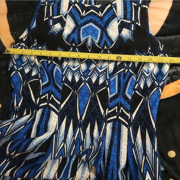 Gabby Skye Dress Blue White Fit & Flare Pockets Zipper Geometric Women’s Size 10 - Picture 8 of 11